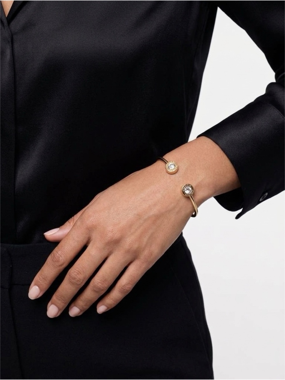 Coach Gold Open Cuff Bracelet with Clear Crystal Ends